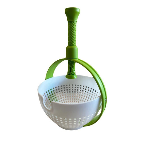 Large Plastic Salad Spinner with Colander for Fast Leaf Drying and Foldable Handle Design