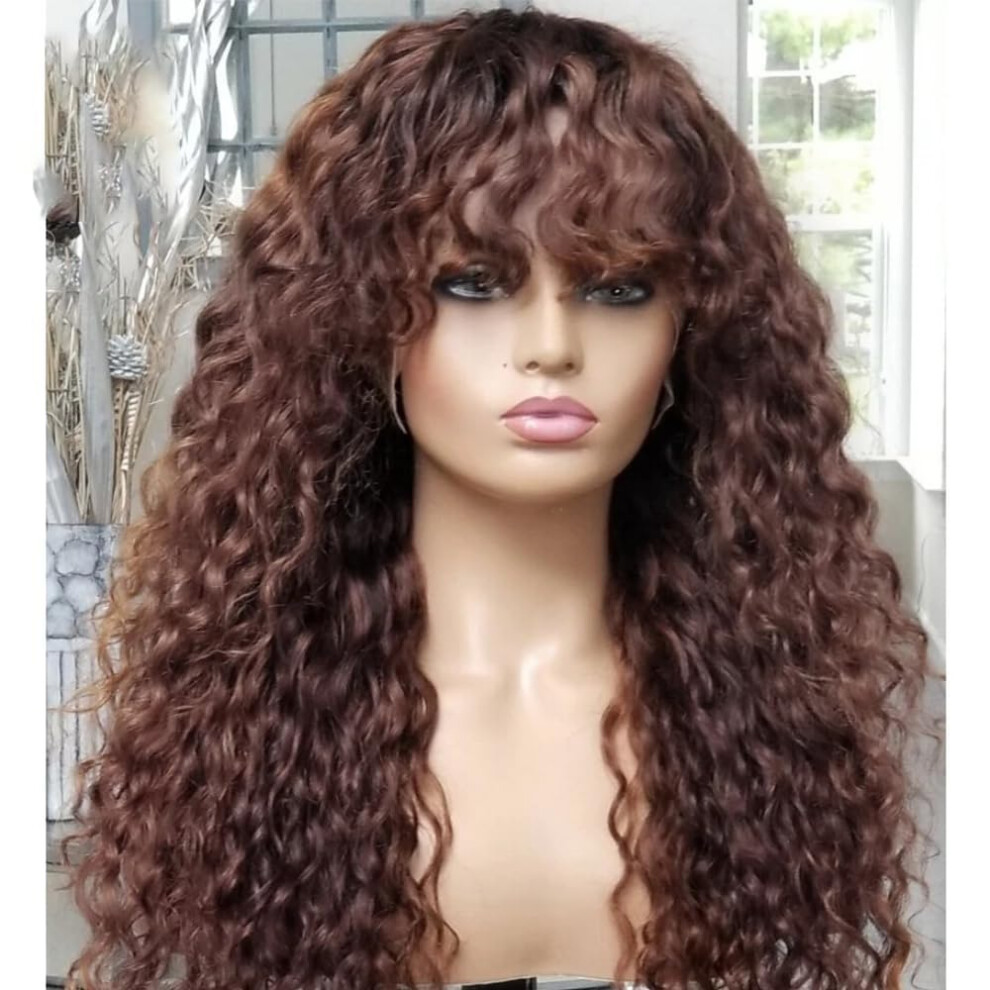 Reddish Brown Curly Human Hair Lace Front Wig 14 Inch HD Transparent Glueless Brazilian Remy