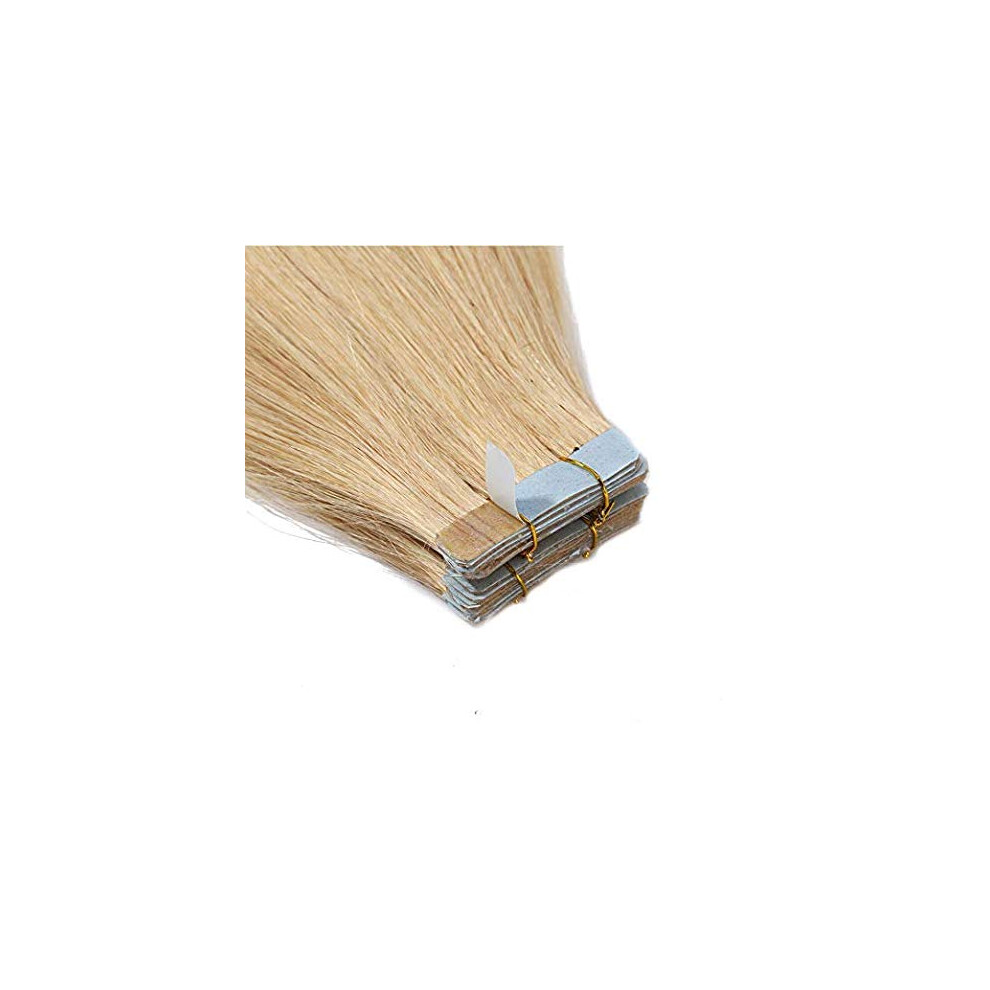 Unisex Light 18 Inch Blonde Tape In Hair Extensions Remy Human Hair Seamless Natural Blend 20Pcs 50G
