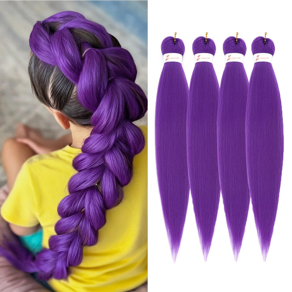 Purple Pre Stretched Braiding Hair Extensions 26 Inch Synthetic Fiber 4 Packs for Box Braids