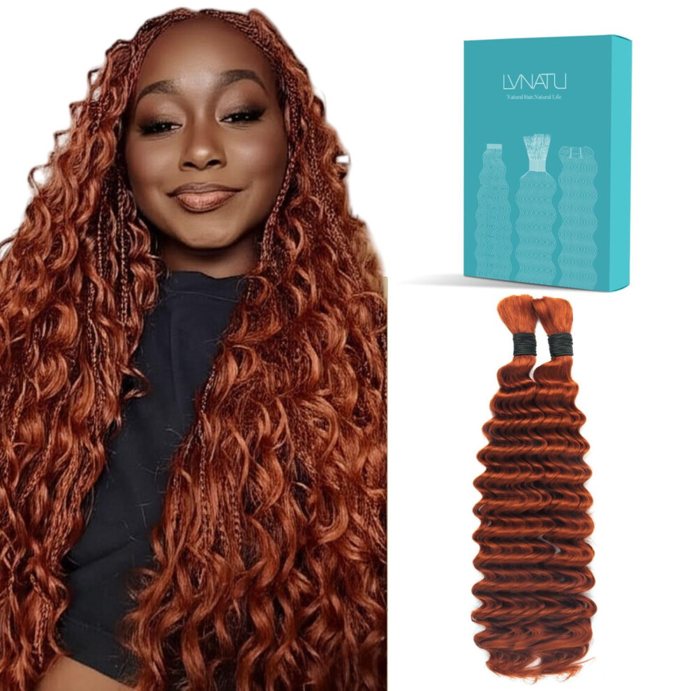 350 Ginger Color Human Hair Braiding Extensions 22 Inch Deep Wave for Bohemian Knotless Braids
