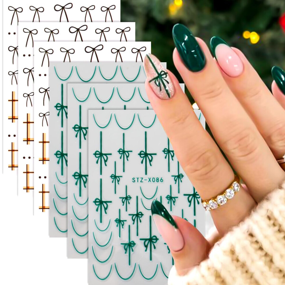 Christmas Nail Stickers Set with Bowknot and French Tips 3D SelfAdhesive Nail Art Decals for Holiday Manicure
