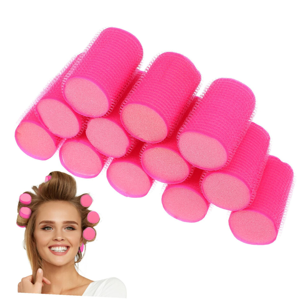 12pcs Soft Sponge Hair Rollers Self Grip Curlers for Women Gentle Heat Styling Rosy