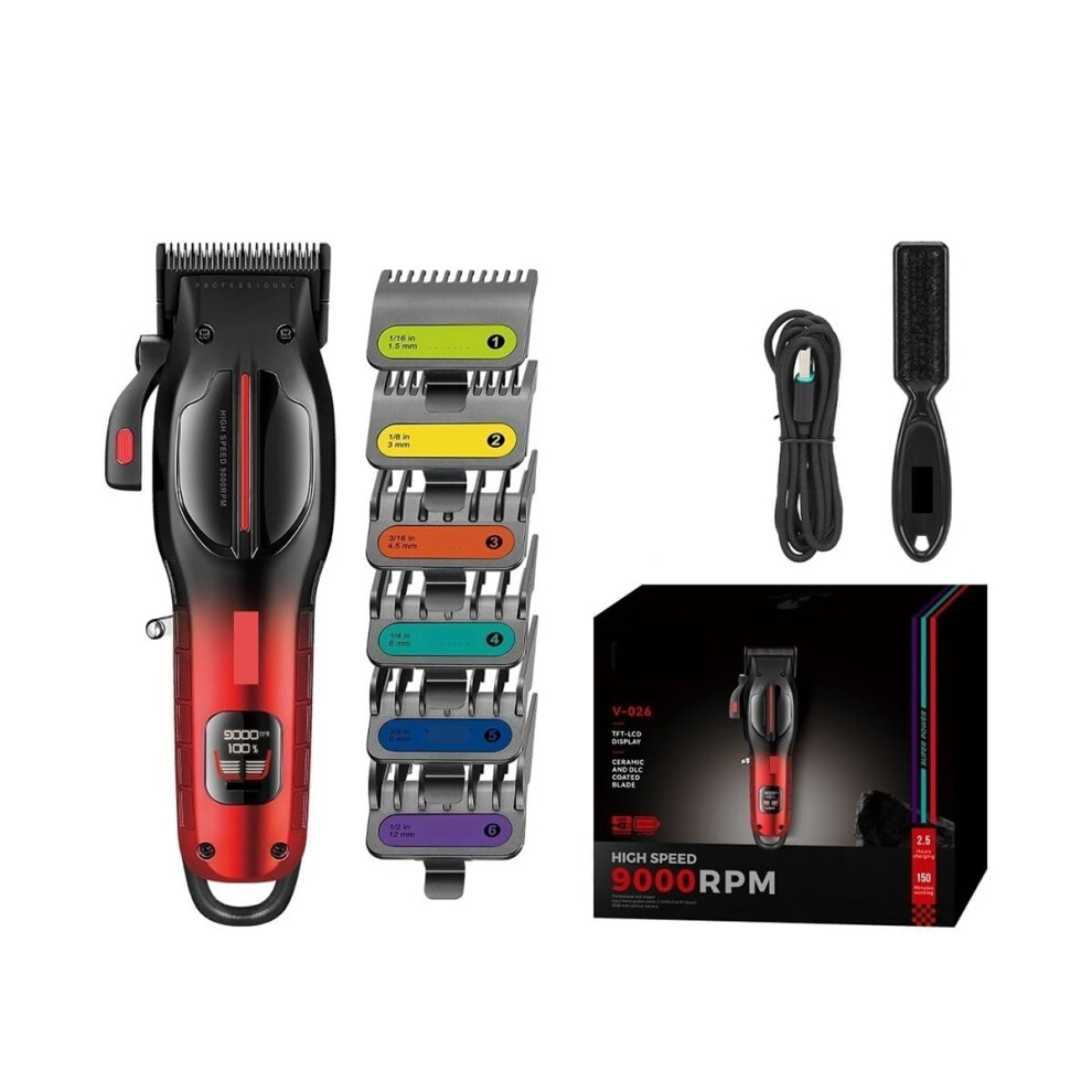 Red Cordless Hair Clipper For Men, Professional Barber Trimmer 9000 Rpm Usbc Rechargeable Dlc Blade