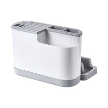 Kitchen Knife Holder with Cutting Board and Utensil Rack, MultiFunctional PP Organizer, Removable Tray