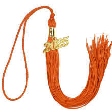 Graduation Tassel with 2025 Gold Year Charm, 9 Inch Orange Single Color Design