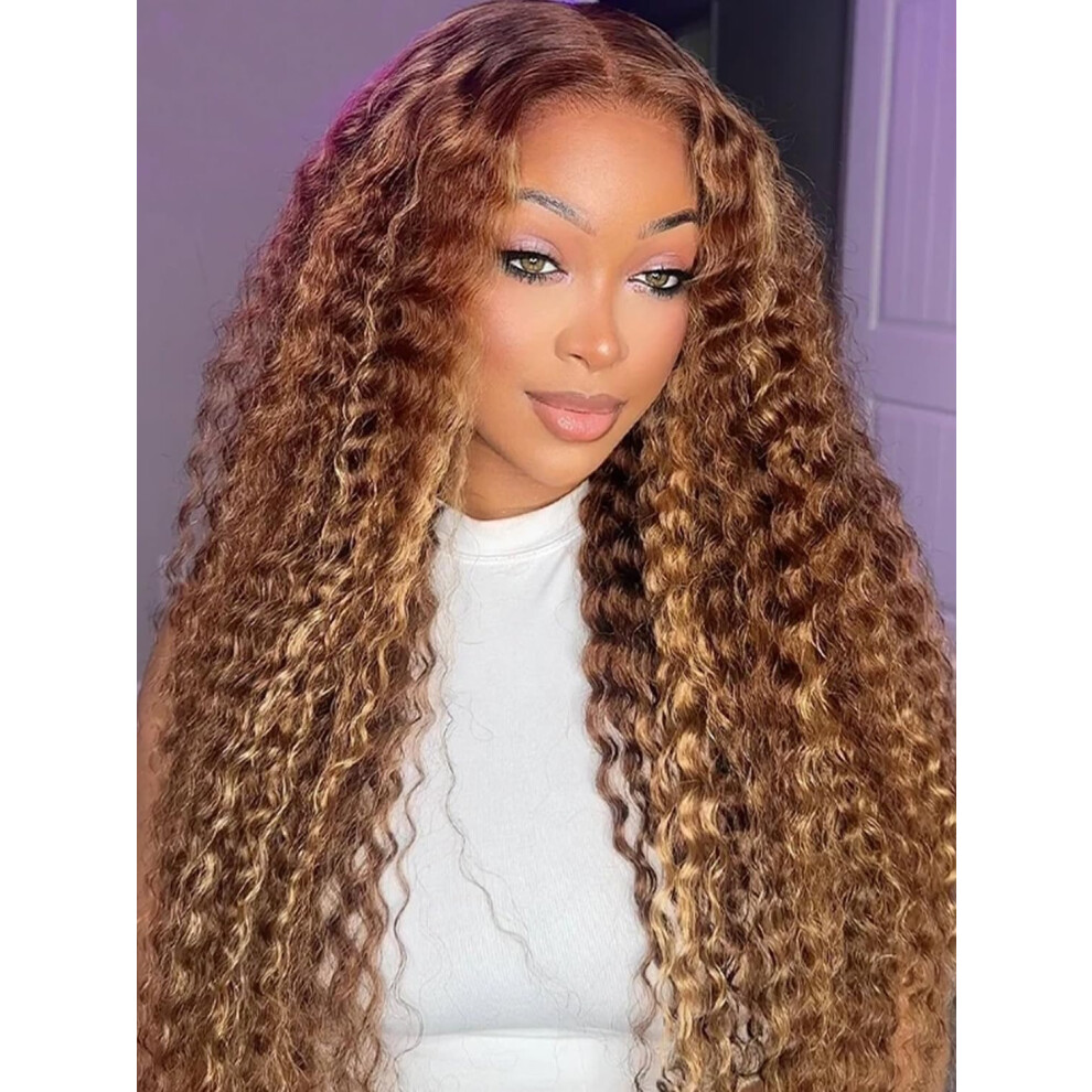 Unisex Glueless Lace Front Wig 22 Inch Highlight Water Wave Human Hair, Pre Plucked 9X6 Hd Lace, Natural Hairline