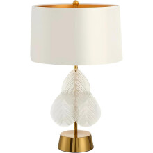 Gold Glass Leaf Desk Lamp with Linen Shade, E27 Base, Gold or White for Bedroom or Living Room