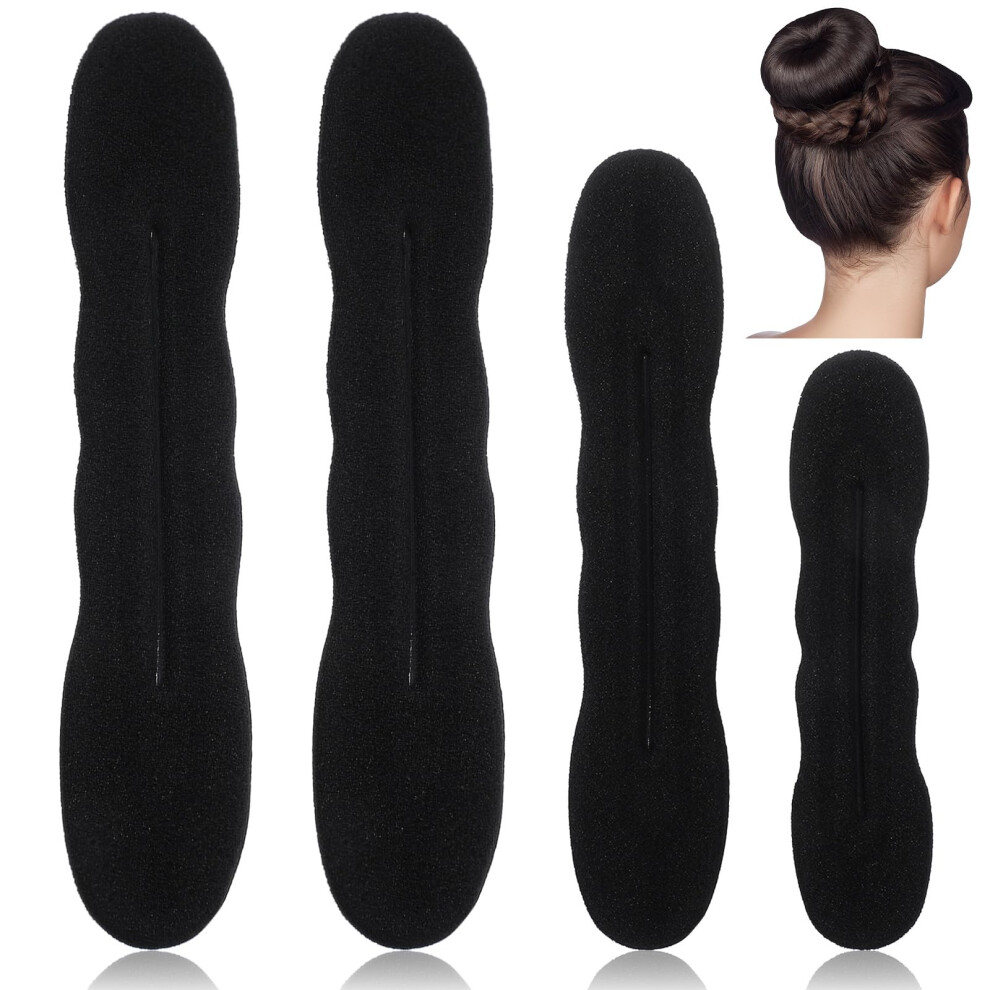 Unisex Black 4Pcs Hair Bun Maker Kit With Soft Foam Donuts, Reusable Flexible Design For Women Updos And Ballet