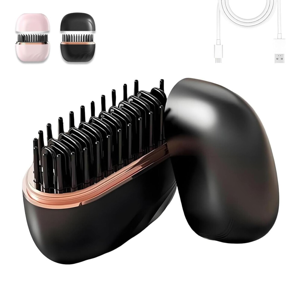 Black Cordless Hair Straightener, Mini 2In1 Usbc Rechargeable Fast Heating Hair Styler Comb