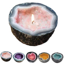 Amethyst Candle Holder Natural Crystal Geode Bowl Handmade Wax Aromatherapy Decor Light Pink