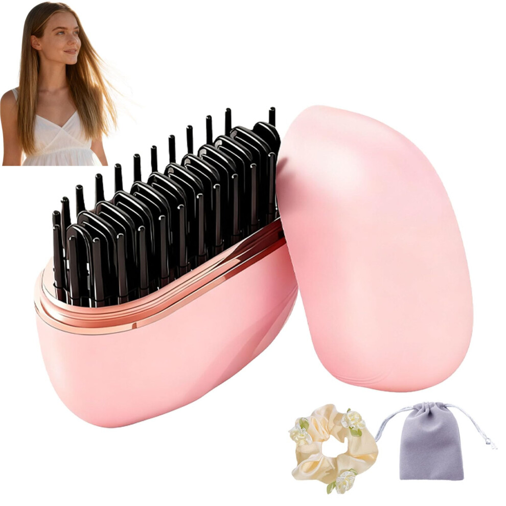 Mini Hair Straightener Brush, Rechargeable Travel Size Hair Styler with 3 Heat Settings and Fast Heat Up