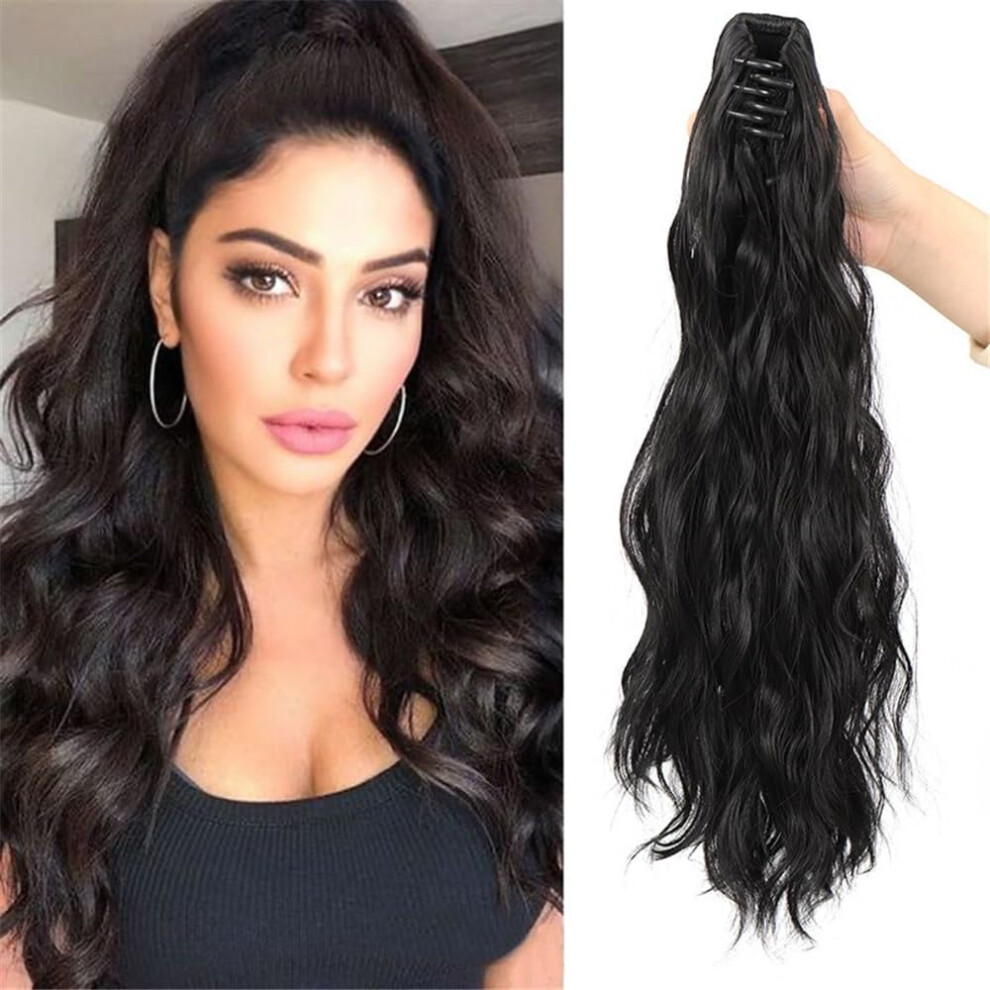 40cm Golden Yellow Wave Texture Synthetic Ponytail Extension with Secure Claw Clip