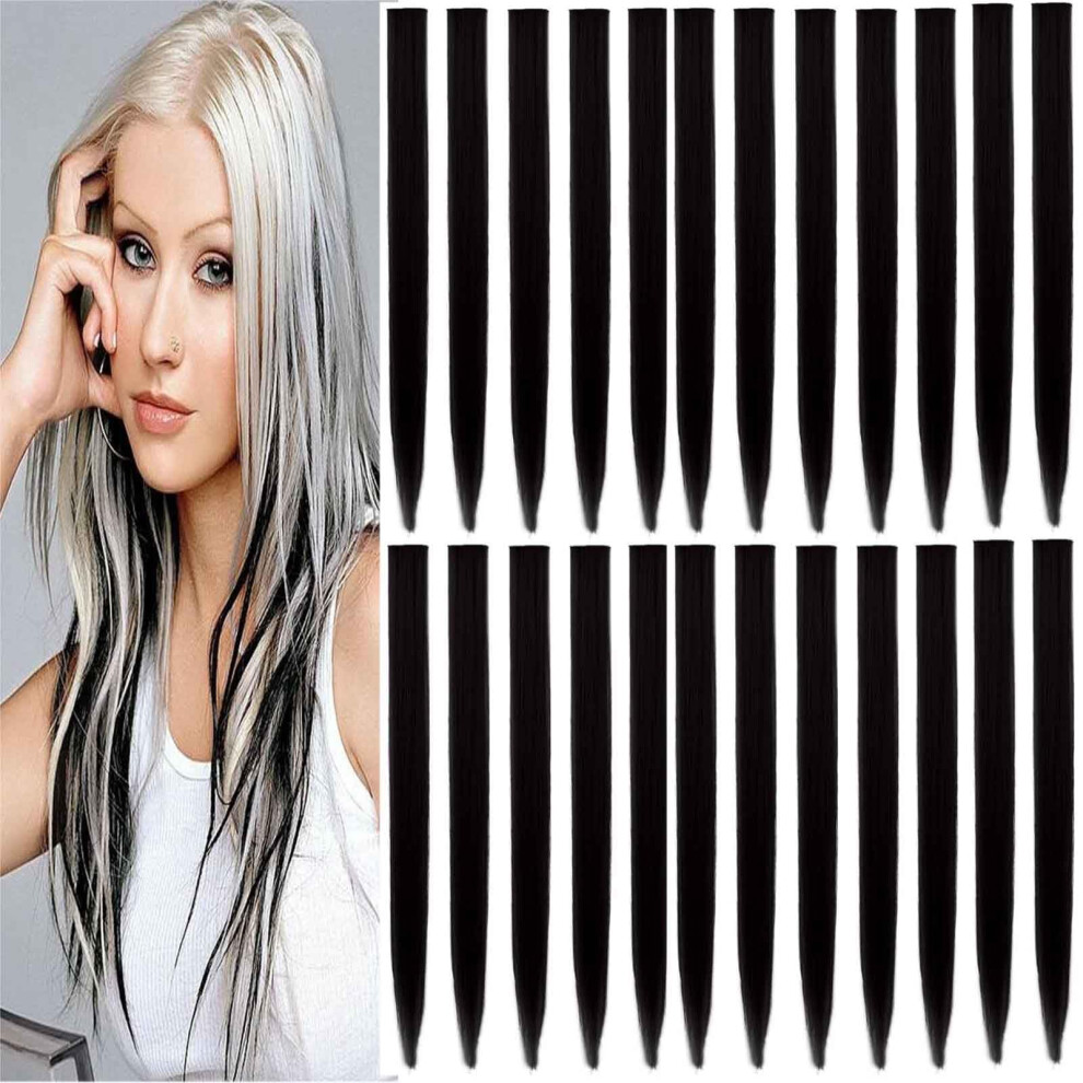 Clip in Hair Extensions 22 Inch Black Synthetic Long Straight Hairpieces for Women Party Cosplay