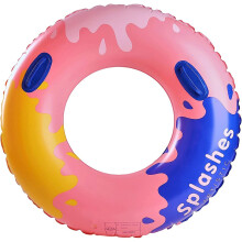 Inflatable Pool Float Swimming Ring with Safety Handles, Thickened Pink Swim Tube with Pump for Adults and Kids
