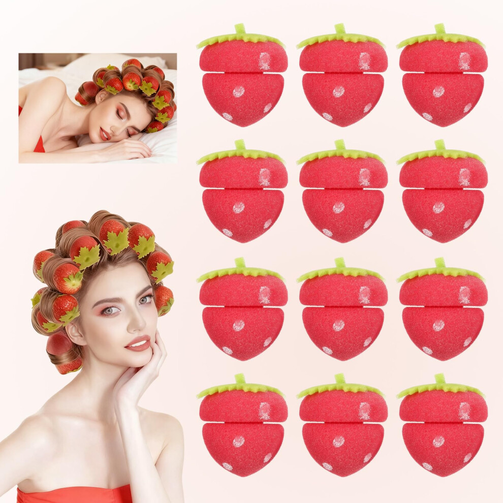 Strawberry Heatless Hair Curlers 12PCS Soft Sponge No Heat Rollers for Comfortable Overnight Styling