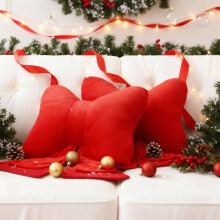 2 Pack Red Bow Christmas Throw Pillows Soft Plush Decorative Cushions for Sofa Bedroom Holiday Decor