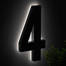 5in Modern Backlit LED House Number 4, Stainless Steel Weatherproof Illuminated Address Sign