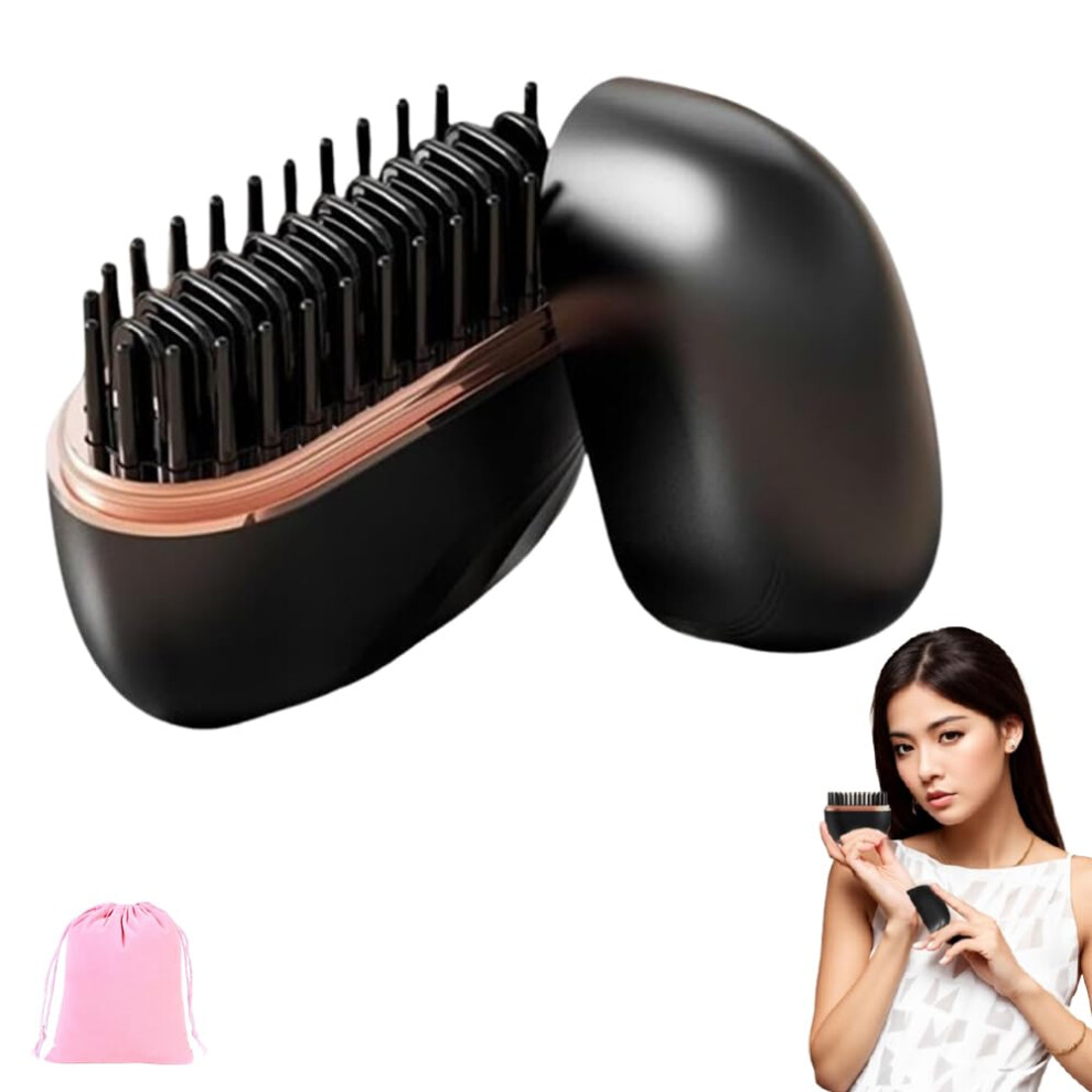 Black Mini Hair Straightener Rechargeable Cordless Brush With 3 Temp Settings For Travel