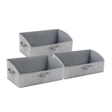 3 Pack Closet Organizers Large Capacity Foldable Storage Boxes with Handles for Wardrobe Shelves Grey