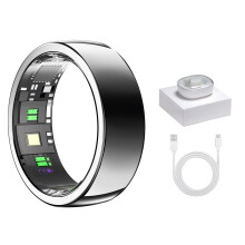 Smart Ring Silver Size 9 with Heart Rate Blood Oxygen Sleep Tracking and 7Day Battery Charging Case