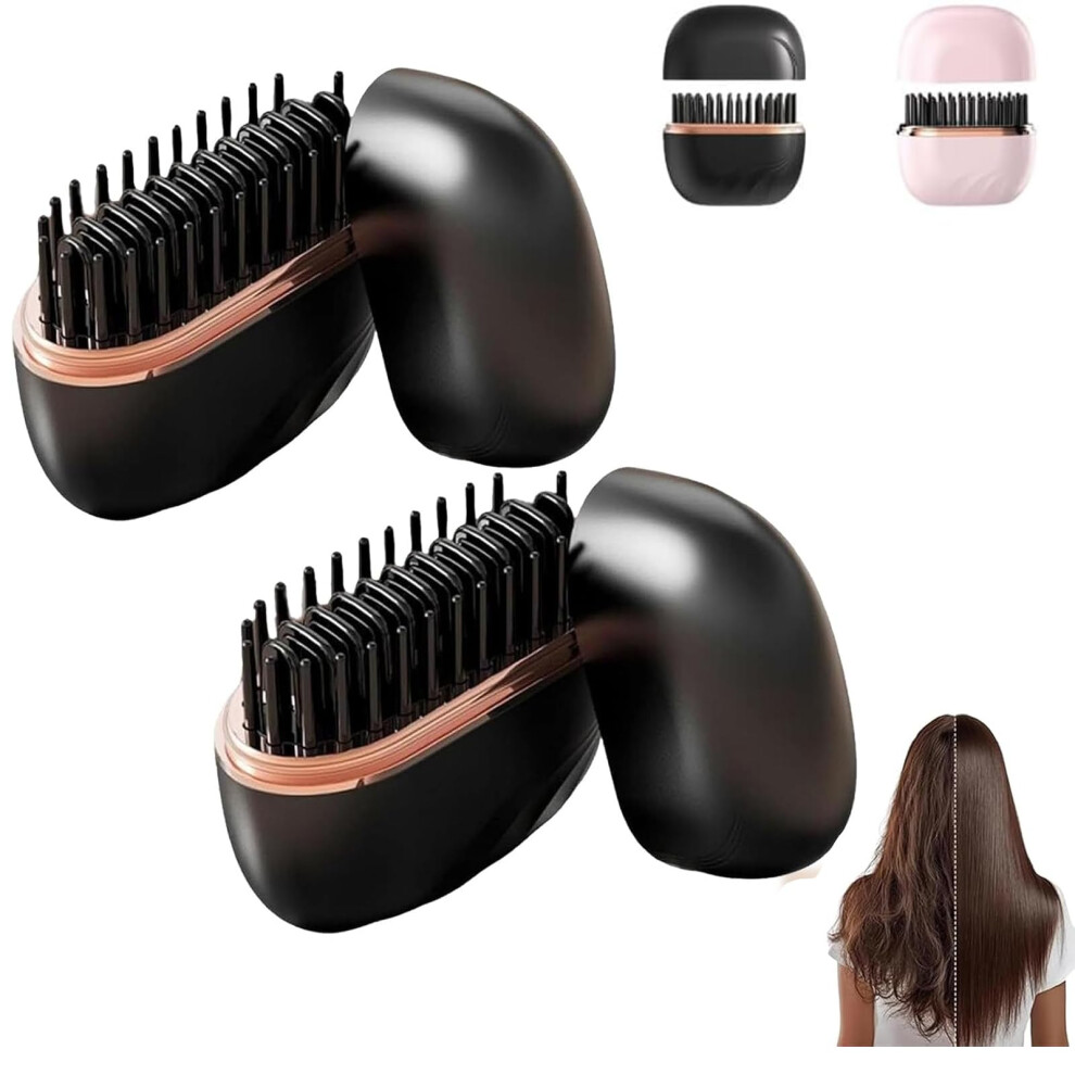 Black Mini Hair Straightener Dual Pack, Cordless Rechargeable Fast Heating Comb For Travel And All Hair Types