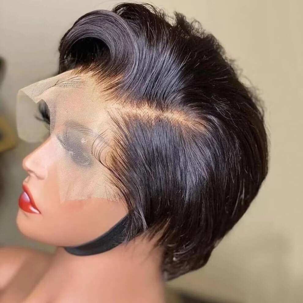 Unisex Hd Transparent Lace Front Human Hair Bob Wig 6 Inch Glueless Preplucked 150% Density