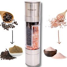 2 in 1 Salt and Pepper Grinder with Adjustable Ceramic Burr, Stainless Steel Mill for Kitchen Spices