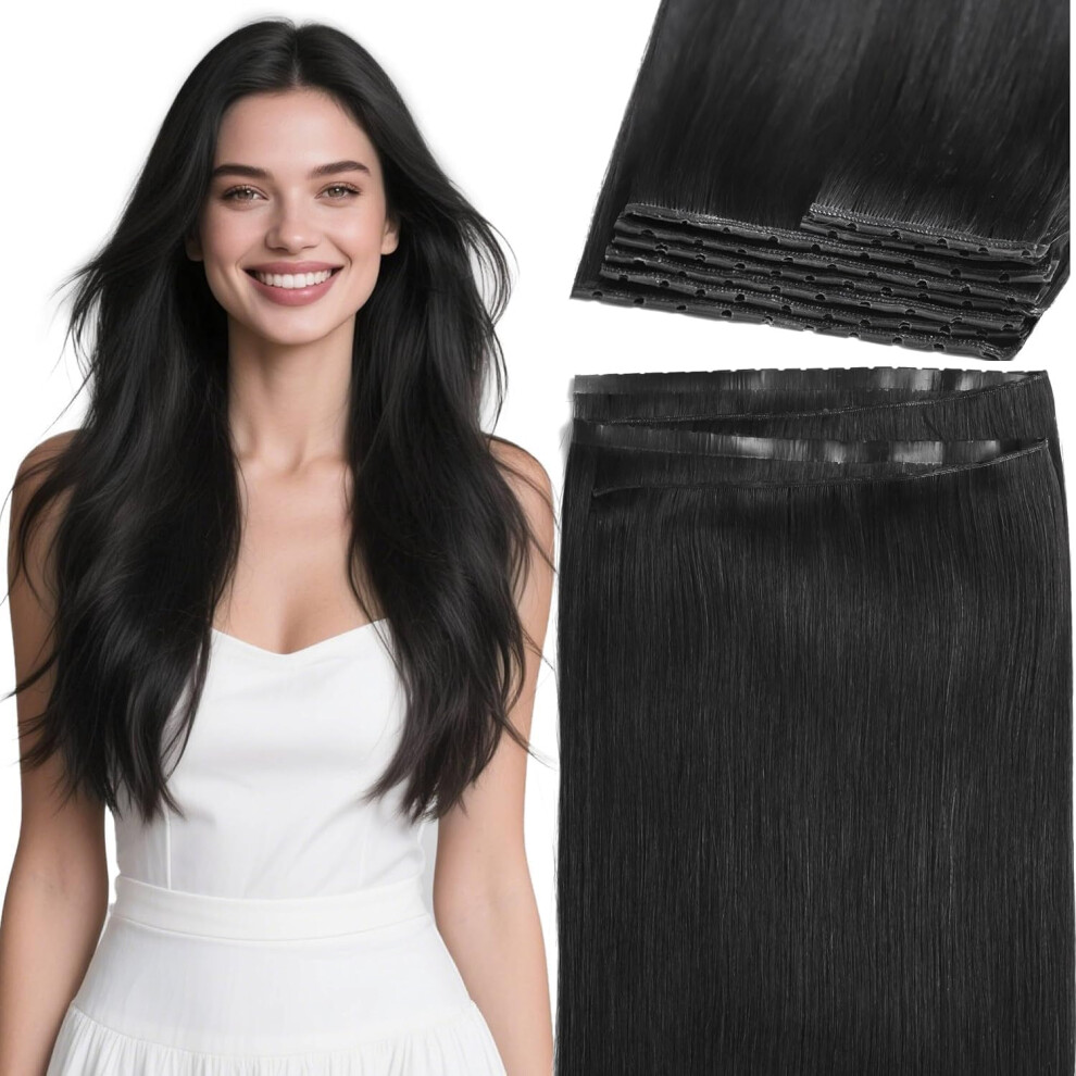 Unisex Black Jet Human Hair Extensions 14 Inch Invisible Seamless Weft Remy Hair For Full Head