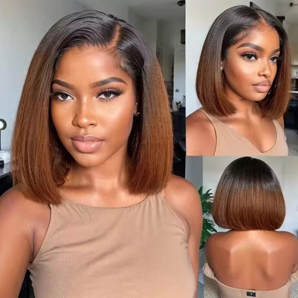 Human Hair Lace Front Wig 1B30 Color Bob 180 Density HD Transparent Lace Glueless with Baby Hair