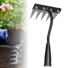 Heavy Duty Carbon Steel Garden Weeding Rake 5 Teeth with Ergonomic Grip for Deep Root Removal