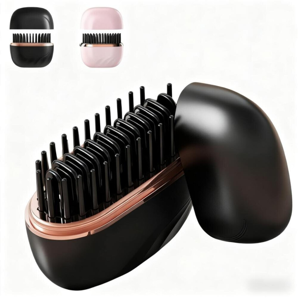 Black Cordless Hair Straightener Brush, Fast Heating With 3 Temps, Rechargeable Mini Travel Size