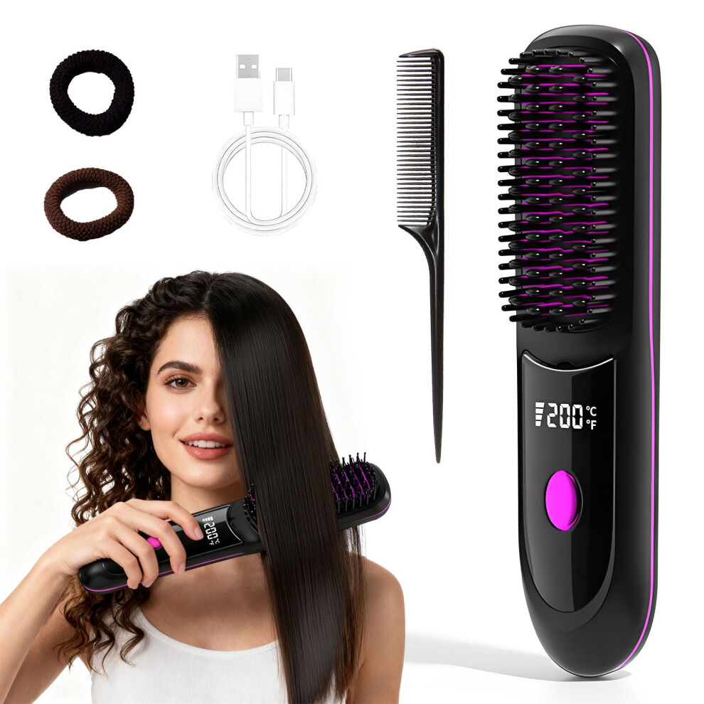 Cordless Hair Straightener Brush with Fast Ceramic Heating, USB TypeC, AntiFrizz Ion Technology