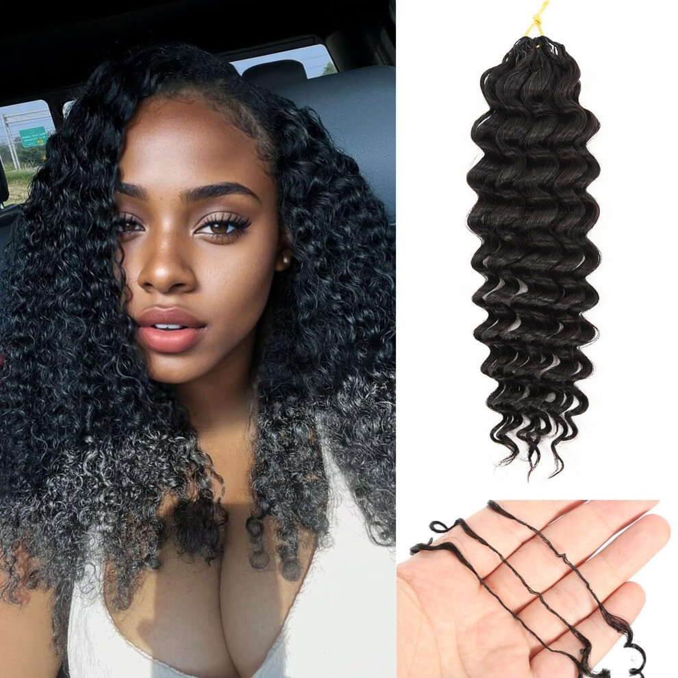 18 Inch Deep Wave Human Crochet Hair Extensions Natural Black PreLooped Knotless Reusable