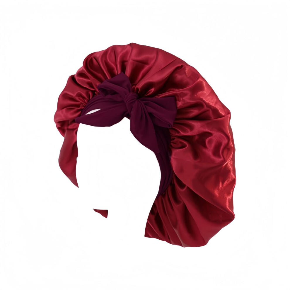 Unisex Red Satin Hair Bonnet Wide Edge Sleep Cap For Curly Hair Braids Frizz Control Moisture Retention