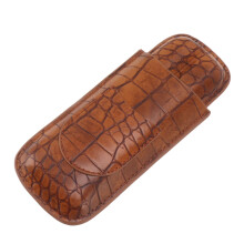 PU Leather Cigar Case with Cutter Pocket, 2 Finger Travel Holder, Brown Gift for Men