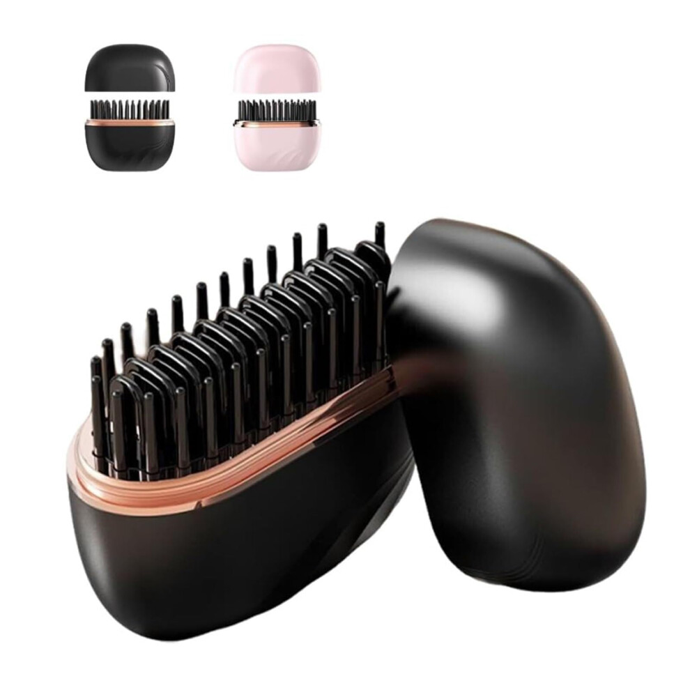 Black Mini Hair Straightener Rechargeable Cordless Brush Fast Heating 30S 3 Temps For Travel