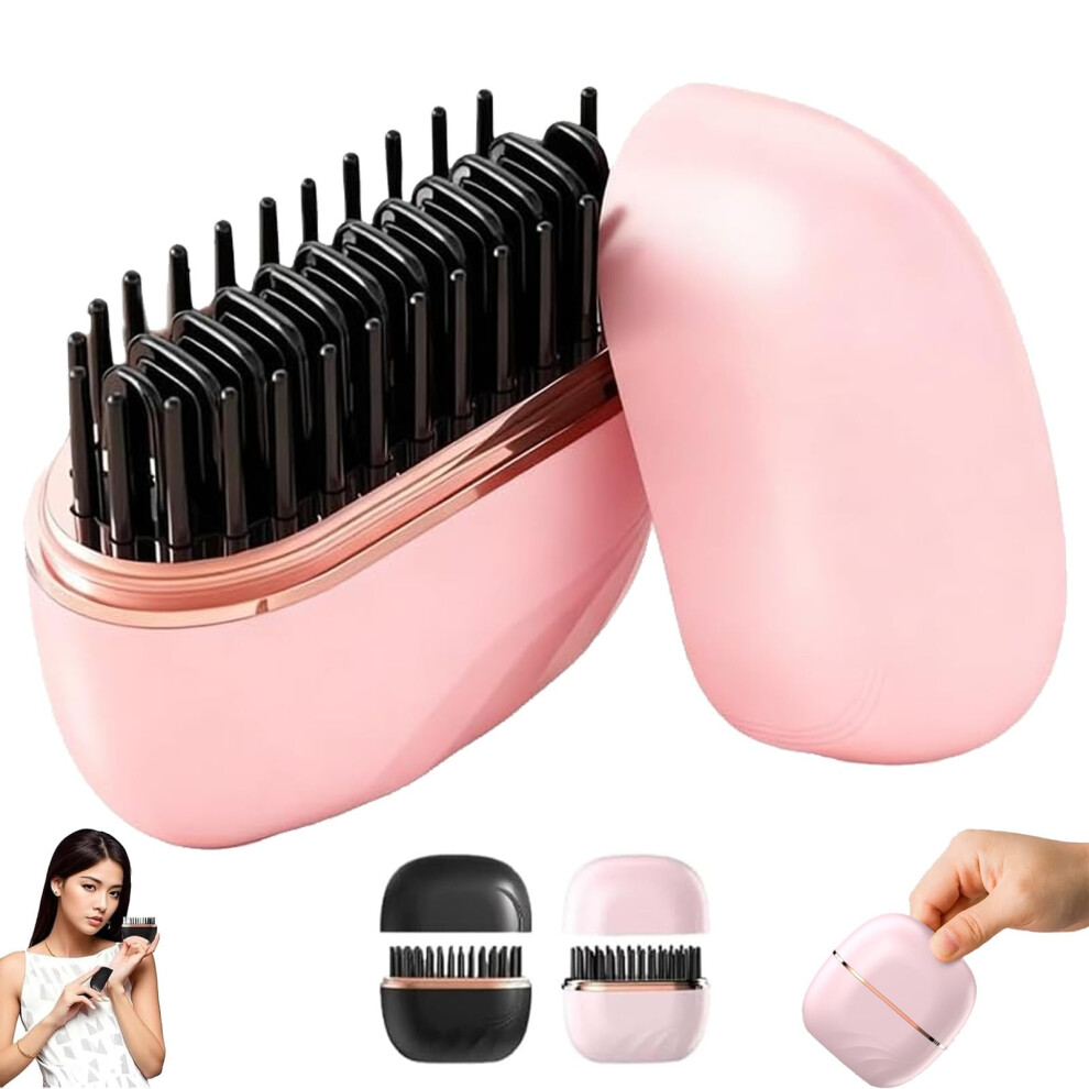 Pink Cordless Hair Straightener Comb 2 In 1 Mini Usb Rechargeable Fast Heat Antiscald Travel Size