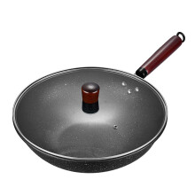 Nonstick Marble Coated Wok Pan with Lid, 30cm Carbon Steel Flat Bottom for All Stovetops