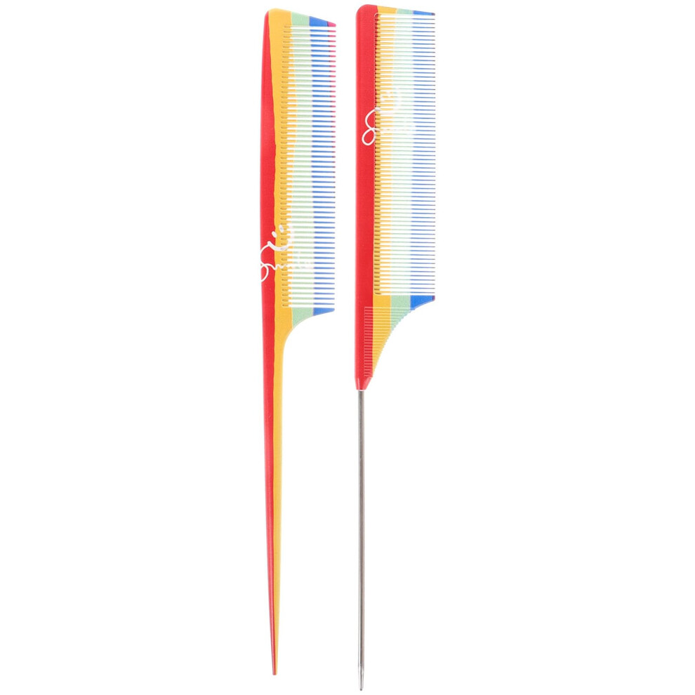 Unisex 2Pcs Professional Rainbow Rat Tail Comb For Precise Hair Sectioning And Styling With Antislip Handle For All Hair Types