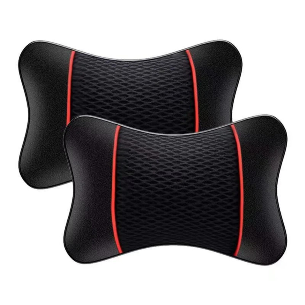 Car Neck Pillow Set 2Pcs Pu Leather Ergonomic Headrest Cushion For Neck Support Black/Red 9455672641531