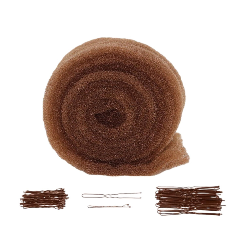 Unisex Brown Hair Bun Maker Set With Updo Hair Filler, Instant Volume Boost, Dark Styling Kit