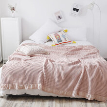 100% Cotton Waffle Throw Blanket with Ruffles, Soft Breathable AllSeason Bed Sofa Cover 80x60in Pink