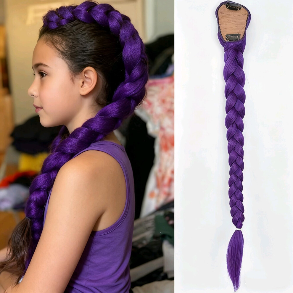 Purple Braid Ponytail 26 Inch Synthetic Hair Extension Clip In for Cosplay Halloween Costume