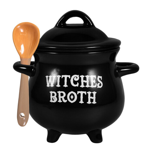 Halloween Cauldron Mug with Spoon, Durable Ceramic Witch Cup for Tea, Coffee and Cookie Storage