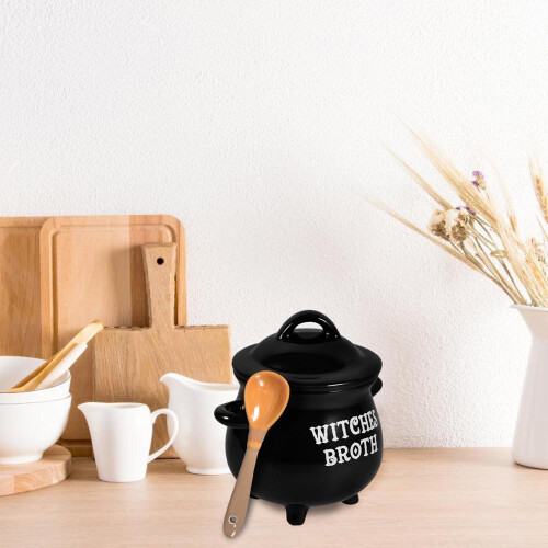 Halloween Cauldron Mug with Spoon, Durable Ceramic Witch Cup for Tea, Coffee and Cookie Storage 1