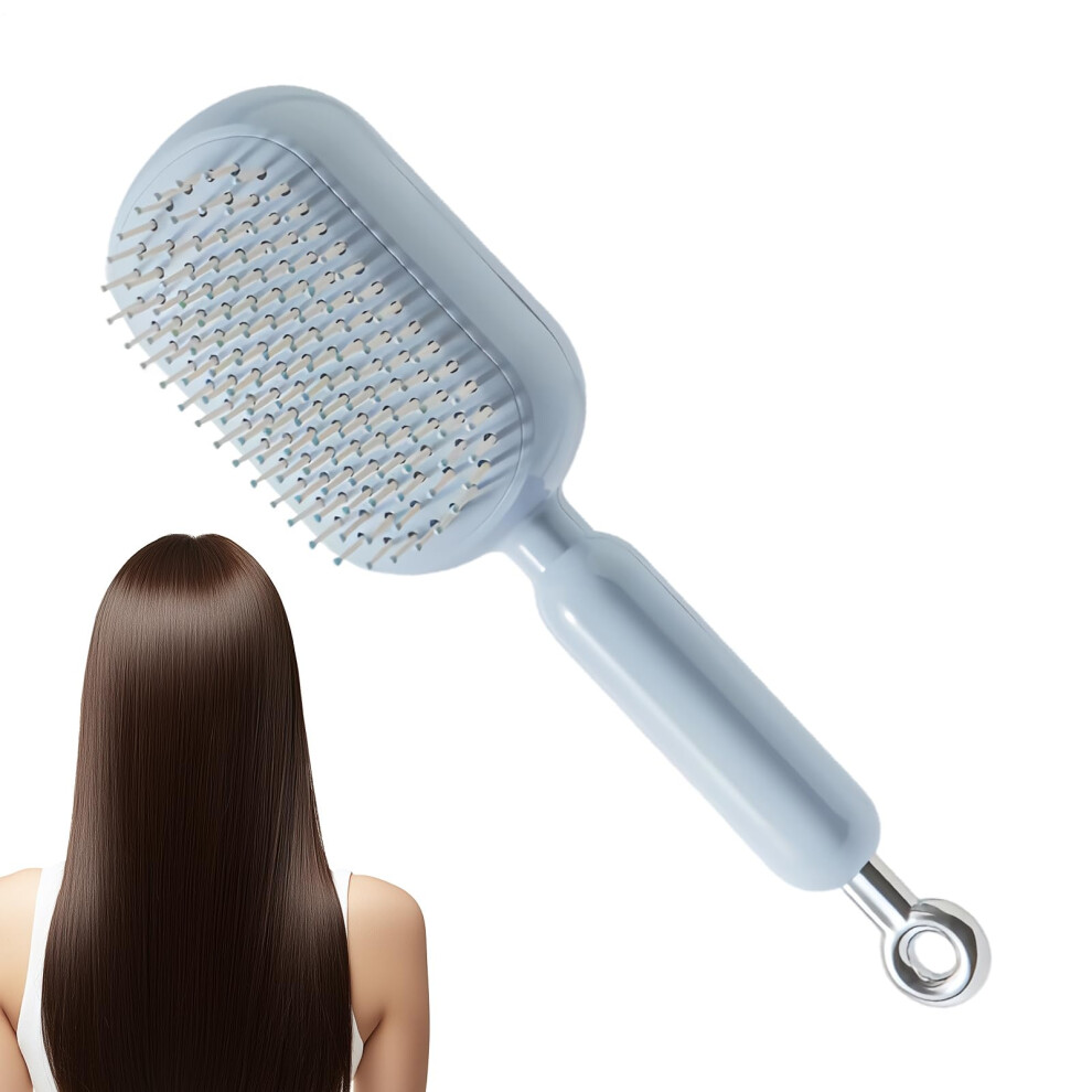 Unisex Blue Scalp Massage Comb With Selfcleaning Retractable Bristles For Wet And Dry Hair, Antistatic