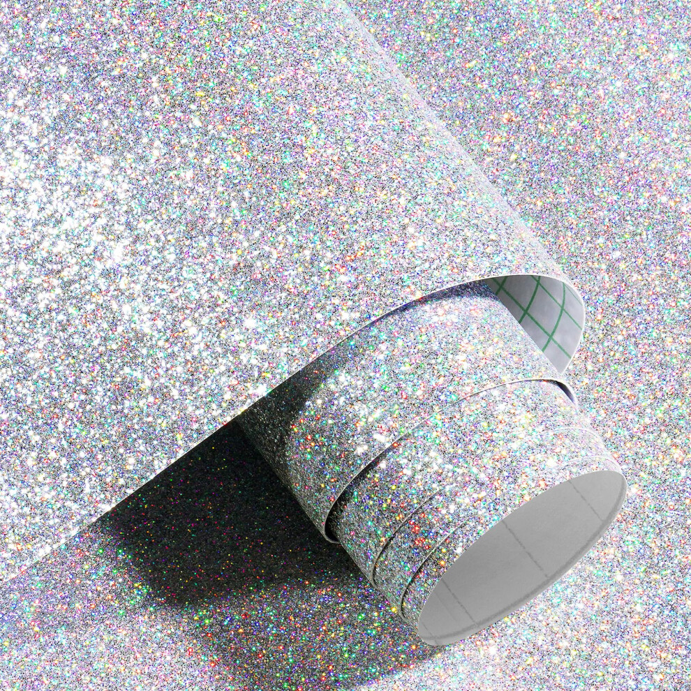 Silver Glitter Peel And Stick Wallpaper 17.7'X200' Removable Waterproof Vinyl For Home Decor 9455672642132