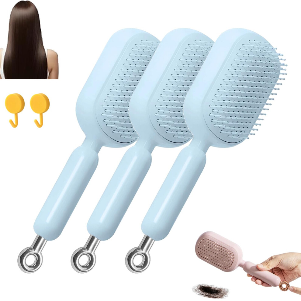 Hair Detangling Brush Set with Self Cleaning Anti Static Massage Scalp Comb for Wet and Dry Hair