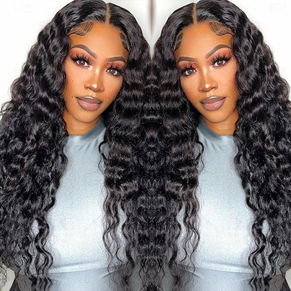 Unisex Black 22 Inch Curly Human Hair Lace Front Wig Glueless Pre Plucked Brazilian Virgin Ready To Wear